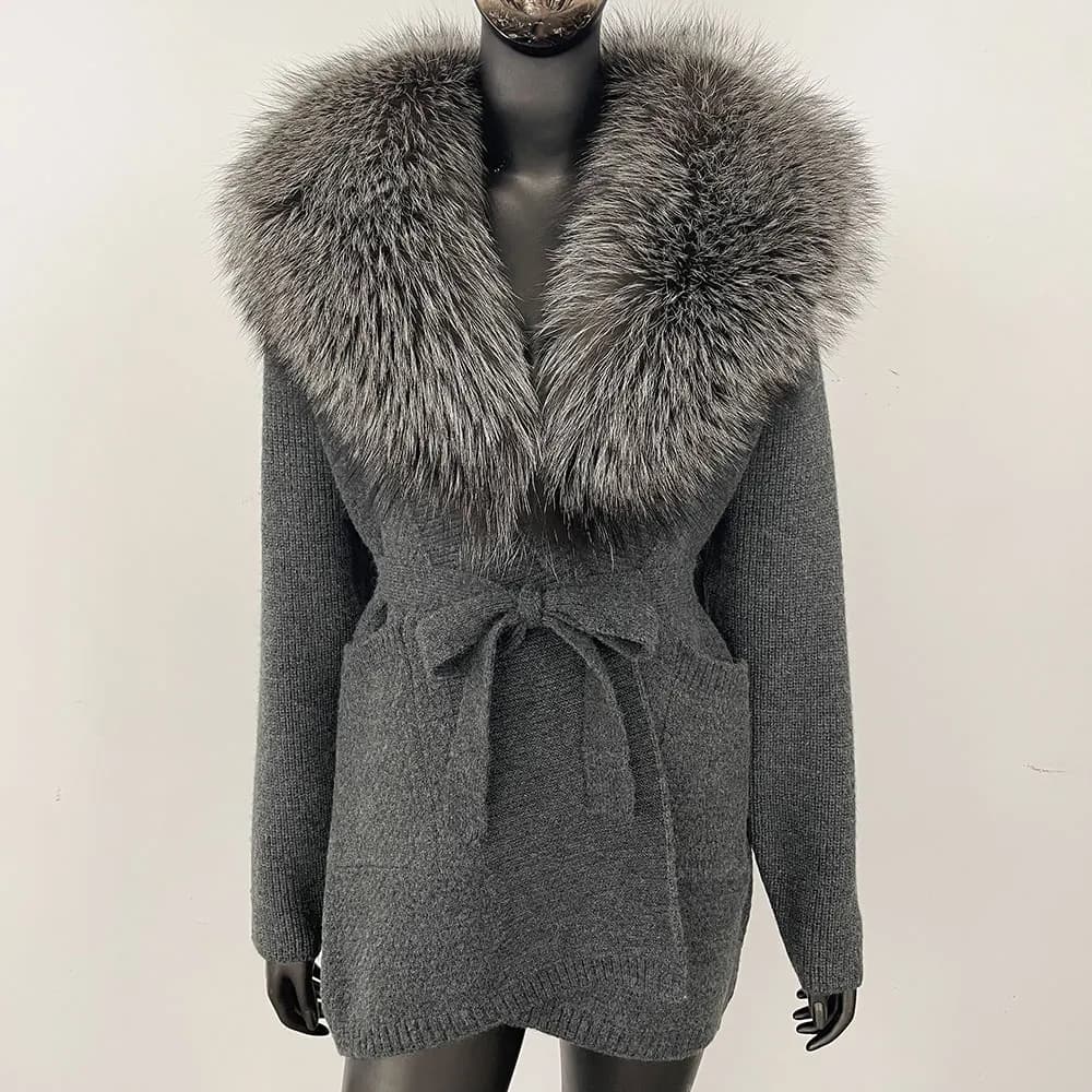 OFTBUY Natural raccoon fur jacket with hood Autumn Coat in true fox fur Cardigan knitted Women's long sleeve Women's Fashion