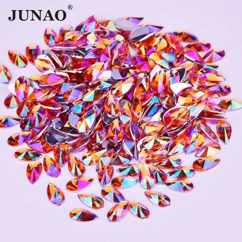 JUNAO 8x13mm Arancione AB Acrilico Non Hot Fix Strass Forma di Goccia Cristallo Strass Flatback Colla Sulle Pietre Unghie artistiche Decorazioni