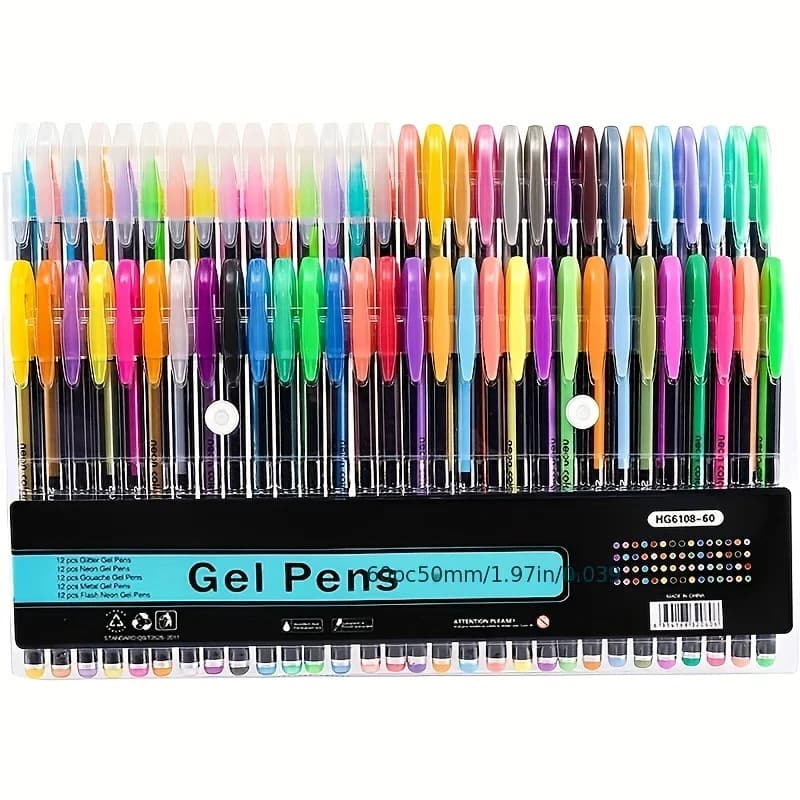 Set di 60 Pennarelli Artistici a Punta Fine, Penne Gel Colorate Fluorescenti, 60 Colori Unici per Set, per Artigianato e Scuola