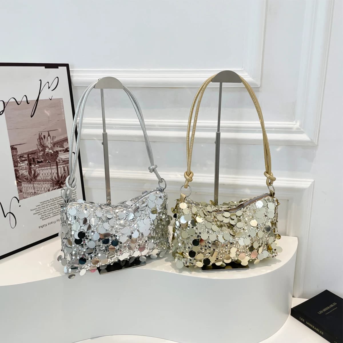 Borsa a tracolla da sera con paillettes scintillanti da donna Borsa da festa lucida con cerniera sicura in oro argento scintillante per borse da ballo