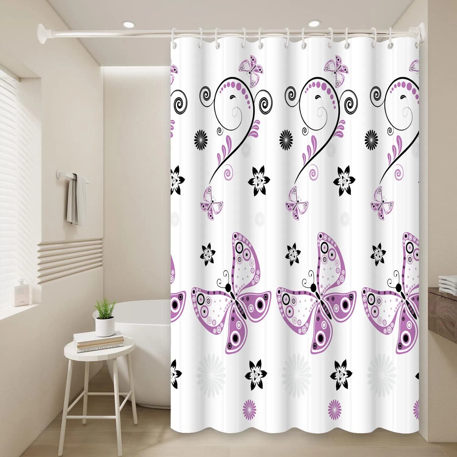 Tenda da doccia Peva impermeabile con farfalla viola da 1 pezzo