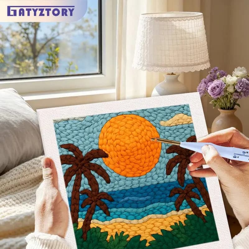 Scenery Pattern Punch Needle Embroidery Package DIY Punch Needle kits Handmade Poke Sewing Cross Stitch Embroidery Frame Home de