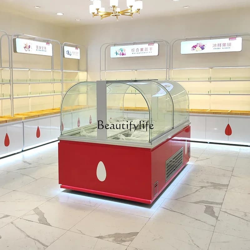 Vetrina refrigerata per frutta conservata FGP Scaffale per snack Armadietto per isola centrale curvo per frutta secca
