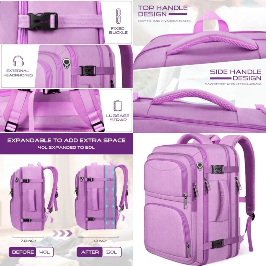 Zaino da viaggio per donna, zaino espandibile da viaggio, borsa per laptop da 17,3 pollici approvata TSA, leggera e impermeabile