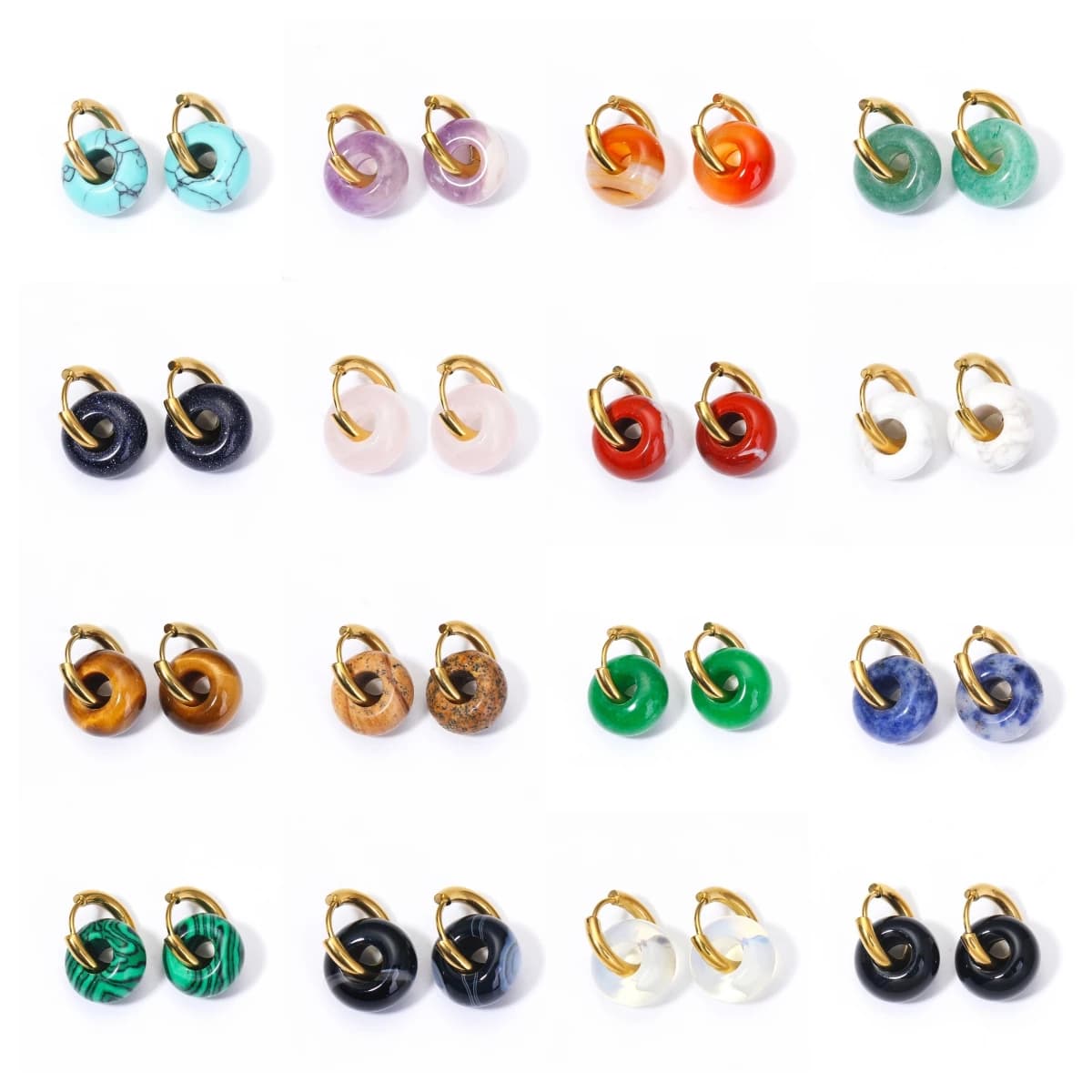 Orecchini Pendenti con Perline Abaco in Pietra Curativa da 10MM per Donne, Gioielli con Pietre Chakra Circolari in Acciaio Inossidabile