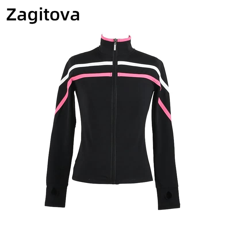 ZAGITOVA Tuta da allenamento per pattinaggio di figura Giacca da pattinaggio su ghiaccio per ragazze Top Pantaloni di velluto spesso nero
