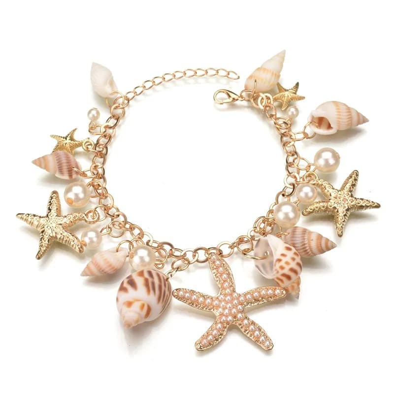 Vacation Ocean Bohemian Style Bracelet Starfish Shell Bracelet For Women Fashion Pearl Pendant Bracelet Friend Jewelry Gift