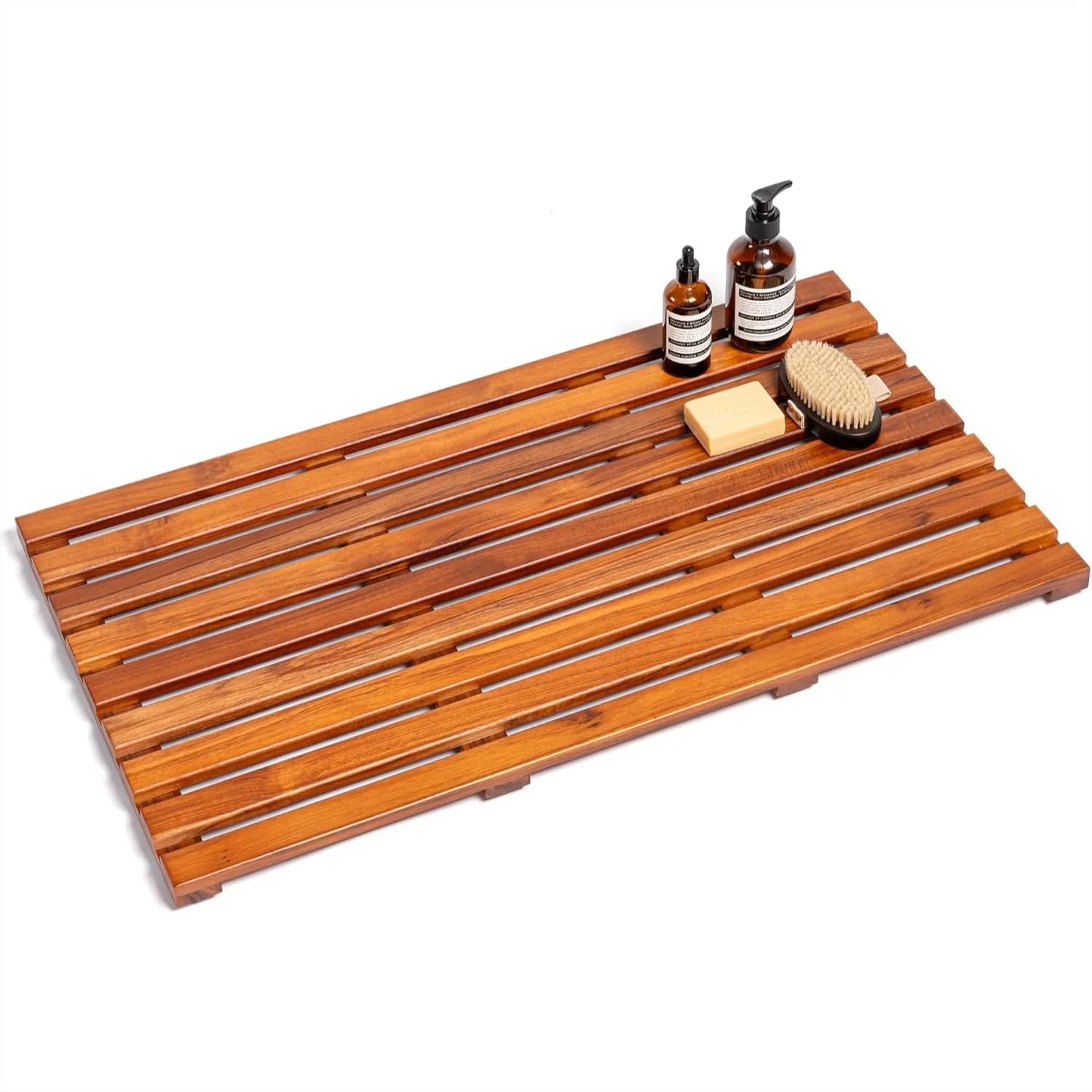 Tappetino da Bagno in Teak 32x18 Extra Large, Tappetino Doccia in Legno Massello Antiscivolo ad Asciugatura Rapida, Tappetino Naturale in Teak per Vasca, Piscina, Spa
