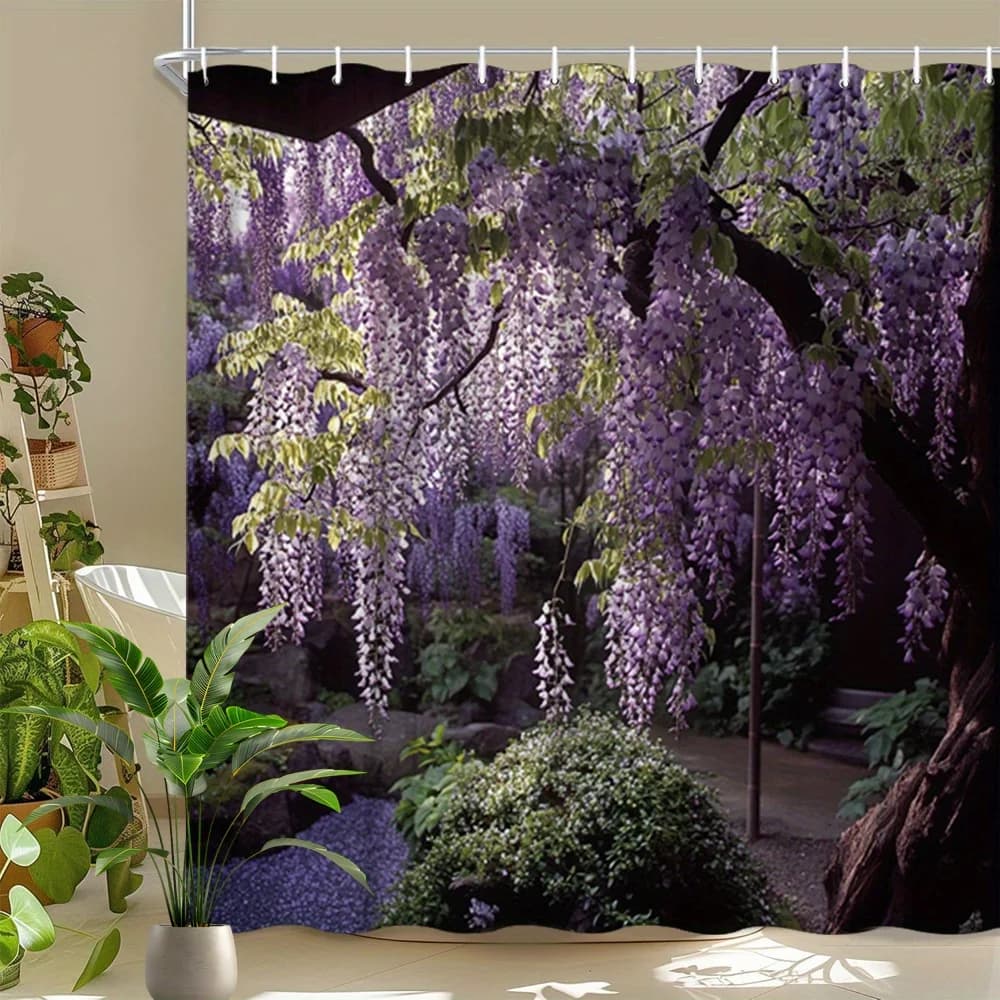 Waterproof Wisteria Floral Shower Curtain Polyester Bath Curtain Realistic Garden Nature Print for Bathroom Home Decor Supplies
