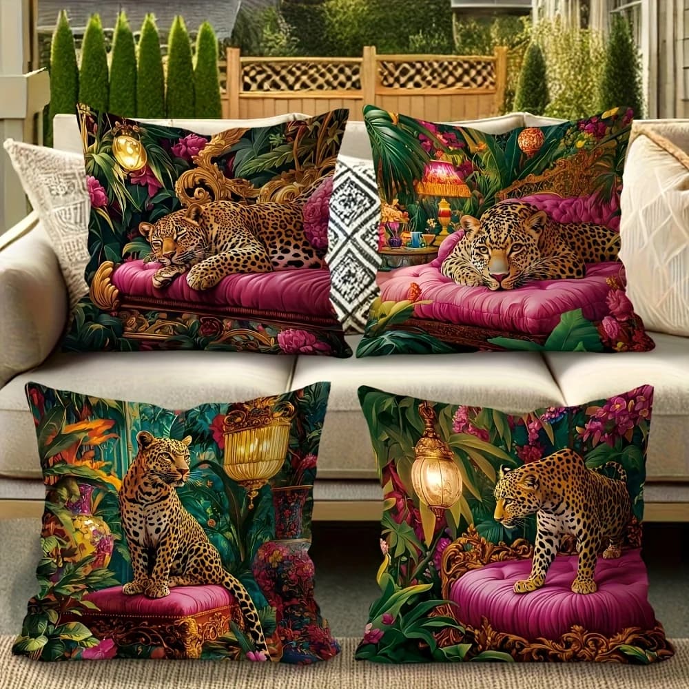 1pc Maximalist Leopard Throw Pillow Cover, 2D Double-Sided Print Soft Polyester Cushion Case for Home Sofa Bedroom Car Interior