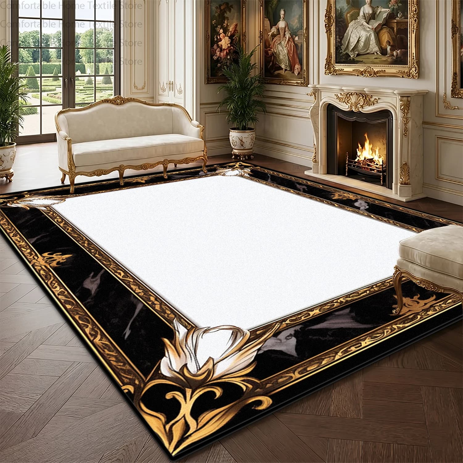 Luxury Style Black White Marble Living Room Rug Easy Clean Fluffy Large Area Carpets Decoration Bedroom Antiskid Soft Floor Mats