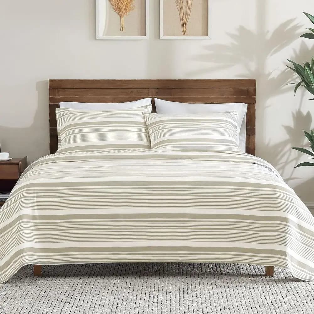 Home Classic Stripe Linen Set - Set of super soft and breathable 4-piece sheets with deep pocket, improved comfort and easy to clean (Q