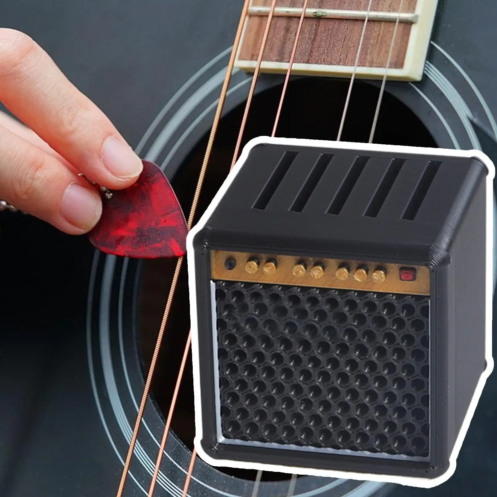 Scatola portaoggetti per plettro per ukulele stampata in 3D Porta plettro per chitarra Scatola portaoggetti decorativa Scatola portaoggetti a forma di altoparlante per chitarra