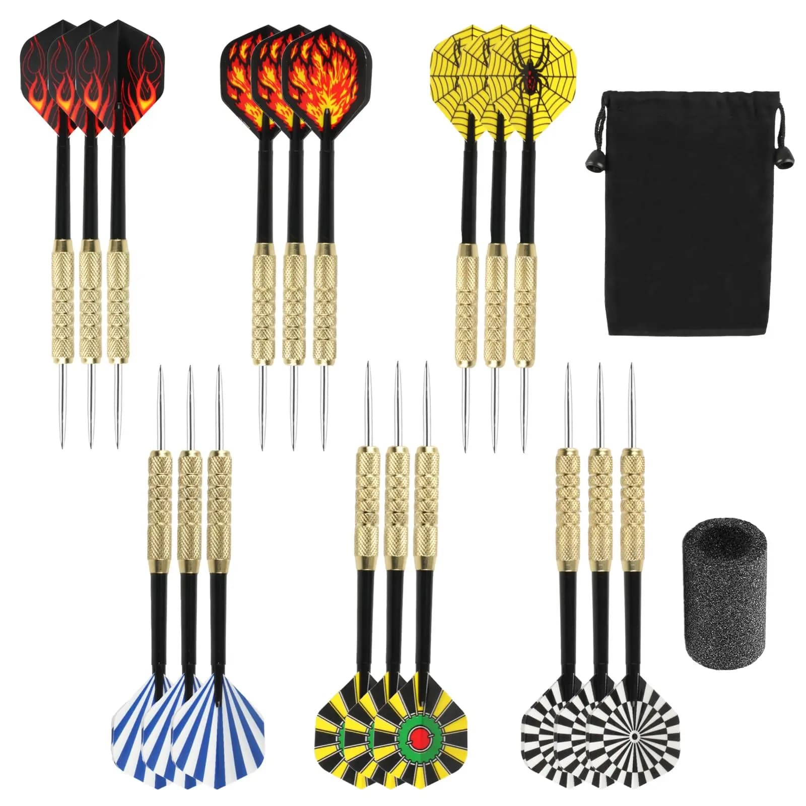 Set di freccette con punta in acciaio da 18 pezzi - Alberi metallici professionali con temperamatite e custodia
