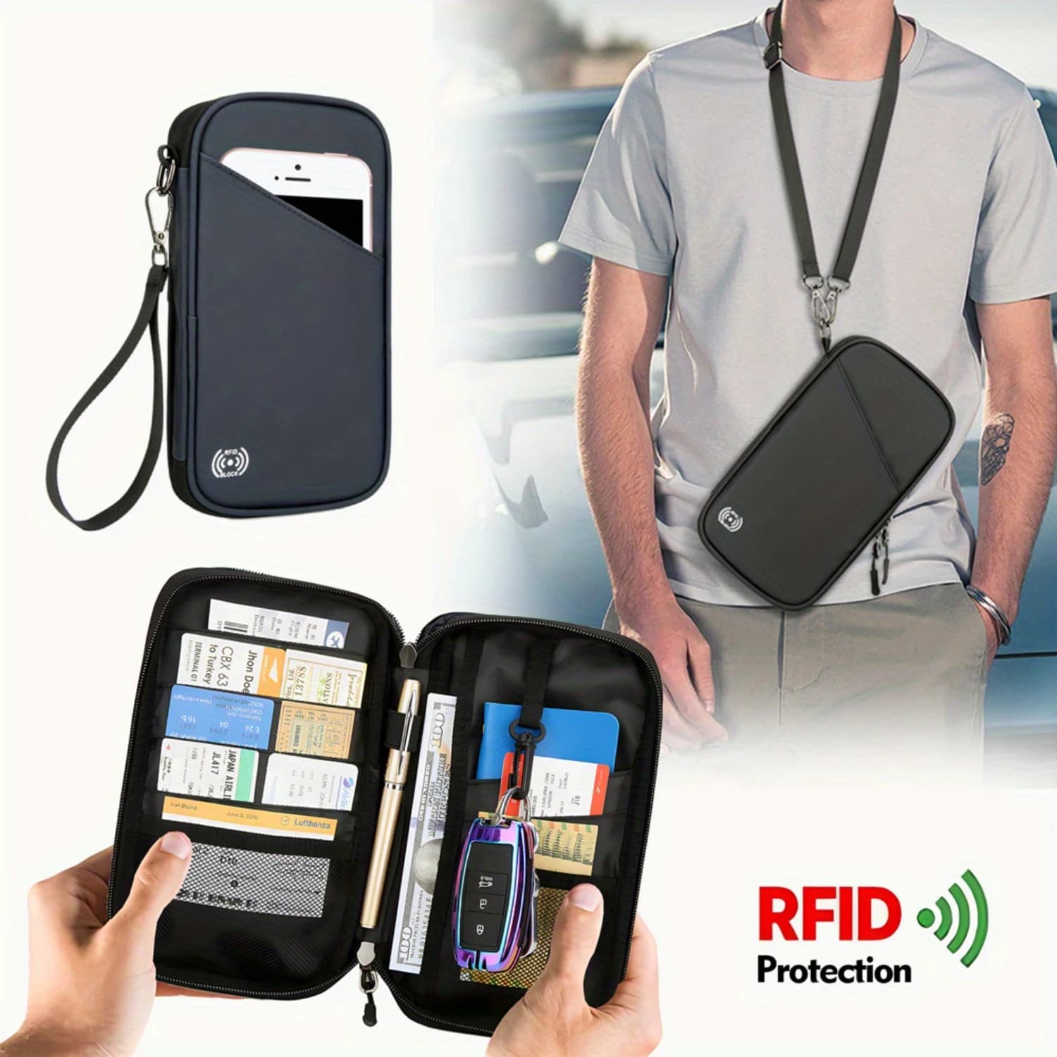 Porta passaporto da viaggio, borsa organizer per documenti per uomo e donna - Organizzatore elegante e funzionale per i tuoi viaggi essenziali