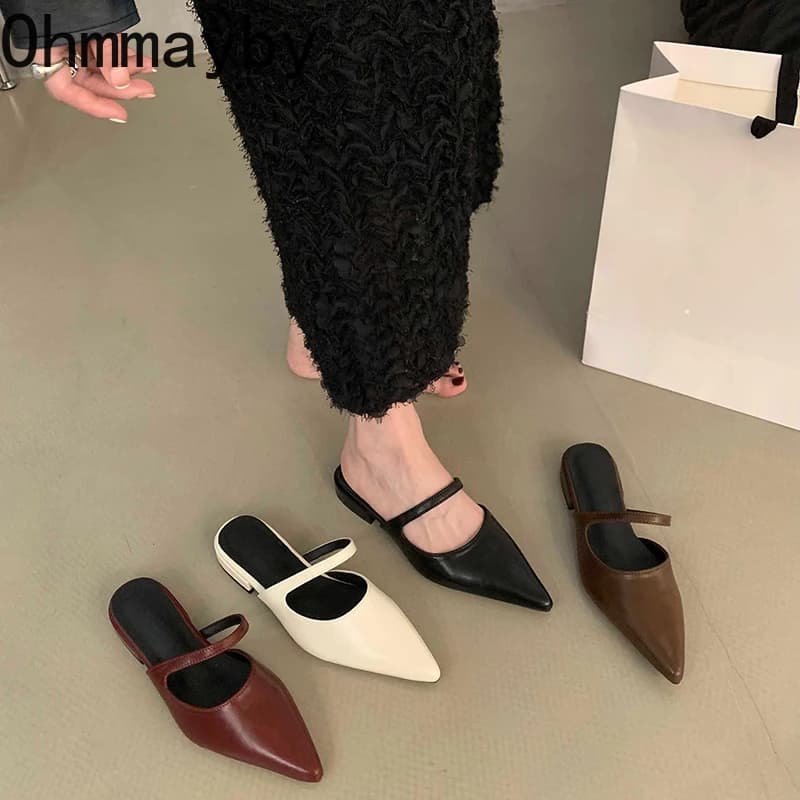 Pantofole da donna Muels a punta primavera estate Moda abito da festa poco profondo Scarpe da donna con diapositive