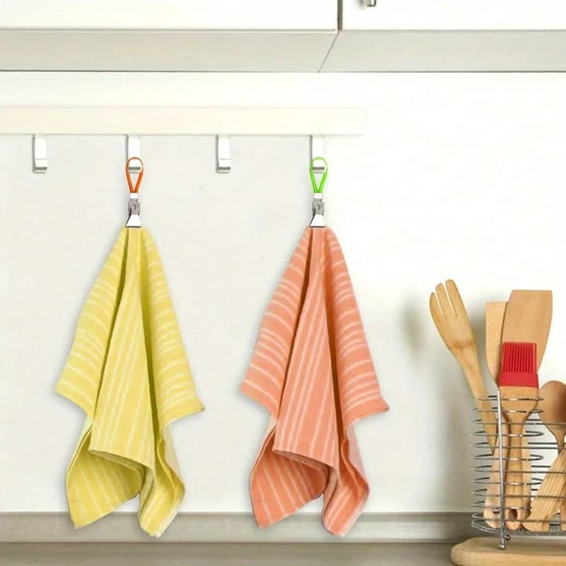 5/10Pcs Towel Hanging Clips Colorful Metal Clip on Hooks Loops Hand Towel Hangers Hanging Clothe Pegs Kitchen Bathroom Organizer
