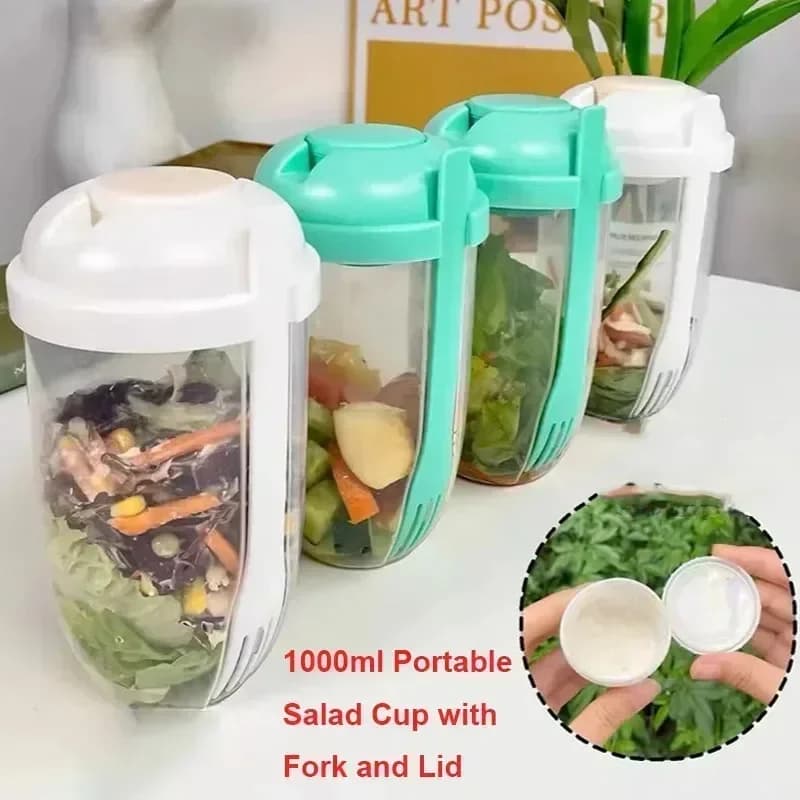 Ciotola Portatile per Insalata con Coperchio e Forchetta Incorporata, Contenitore Tutto in Uno a Prova di Perdite per Cereali, Frutta, Yogurt, Preparazione Pasti Sani