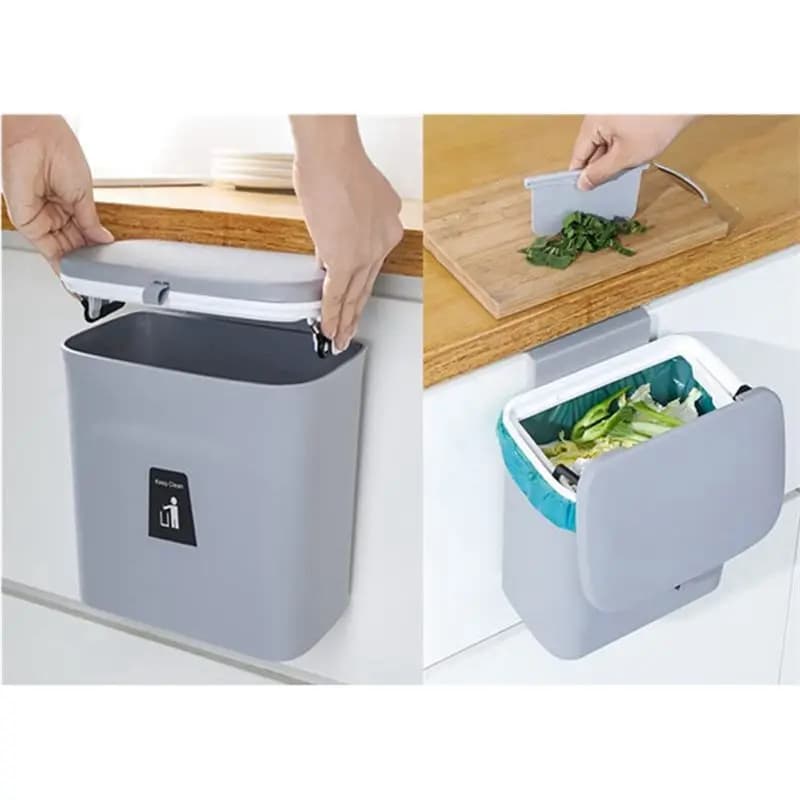 B17C Kitchen Compost Bin, 9L Trash Bin, Countertop or Under Sink, Hanging Small Trash Bin with Lid for Bathroom/Bedroom