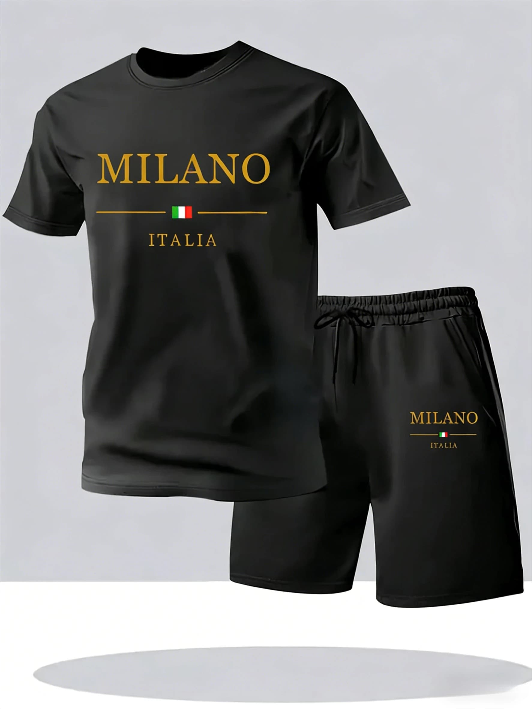 Men Quick Dry Summer 2Pcs Set, Crew Neck Tee & Drawstring Shorts, Soft Breathable Sweat Wicking Sports Suit