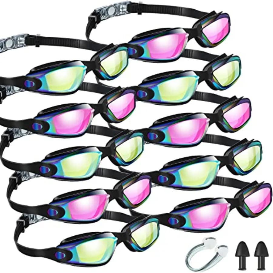 10 Occhialini da Nuoto per Adulti Antiappannamento in Silicone Senza Perdite, Set con Clip Nasale e Tappi per le Orecchie
