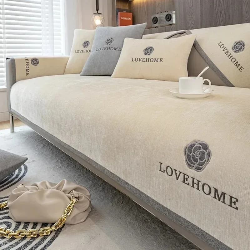 Copridivano in ciniglia Cuscino per divani in stile lusso leggero per soggiorno Asciugamano per divano con ricamo combinato universale per quattro stagioni