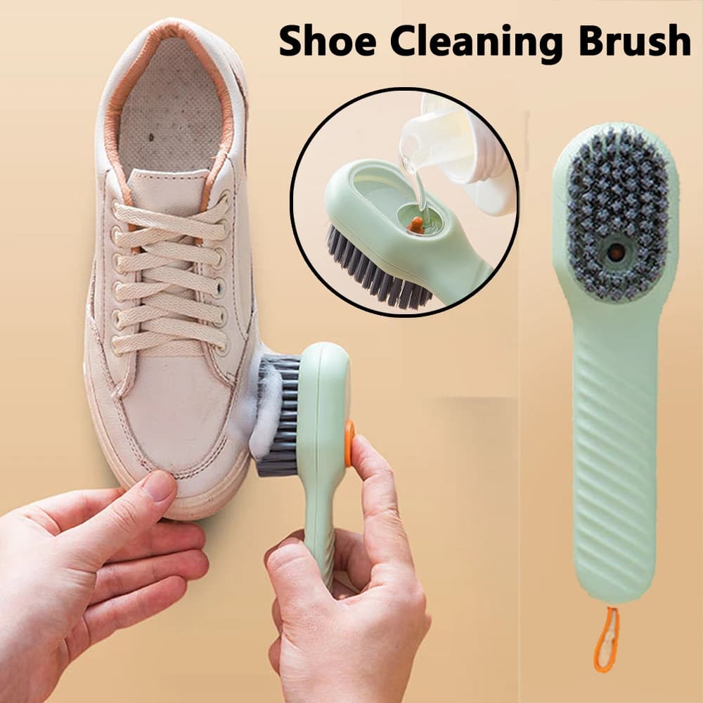 Spazzola per Scarpe a Pressione Manuale con Setole Morbide e Manico Ergonomico, Adatta per Calzature, Bucato e Pulizie Domestiche