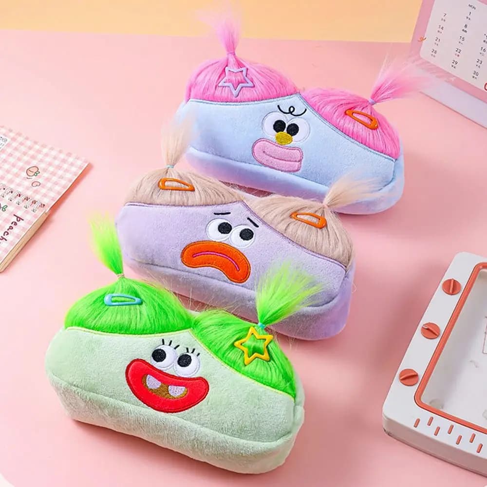 Custodia per penna per intestino crasso in peluche con bambola brutto per capelli creativi Custodia per penna creativa per penna simpatico cartone animato Organizzatore di cancelleria Forniture scolastiche