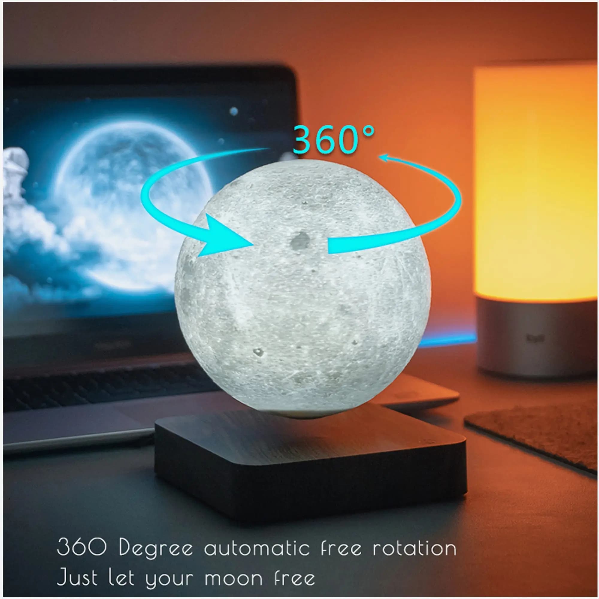 Minimalist Magnetic Levitation Moon Lamp — 3D-Printed Lunar Design, Touch-Control LED Night Light for Desk, Bedside or Shelf. So