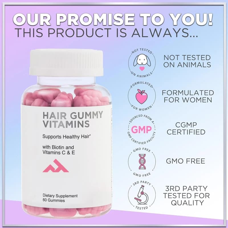 Hair vitamin gums contain vitamins E and C, support hair growth, used as hair supplements, skin and nails -60 gummy candies