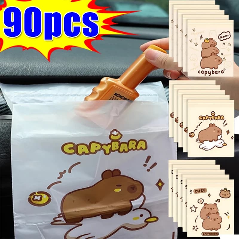 90/60/30pcs Universale Auto Usa E Getta Sacchetto di Immondizia Del Fumetto Capibara Portatile Auto Porta Sedile Per Uso Domestico Addensato Desktop Pattumiera
