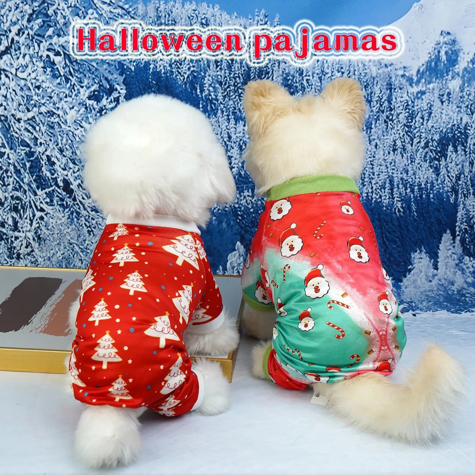 Pigiama natalizio per cani da compagnia Stampa Babbo Natale e albero di Natale Tuta a quattro zampe Abbigliamento festivo per le vacanze di cani di piccola taglia e media