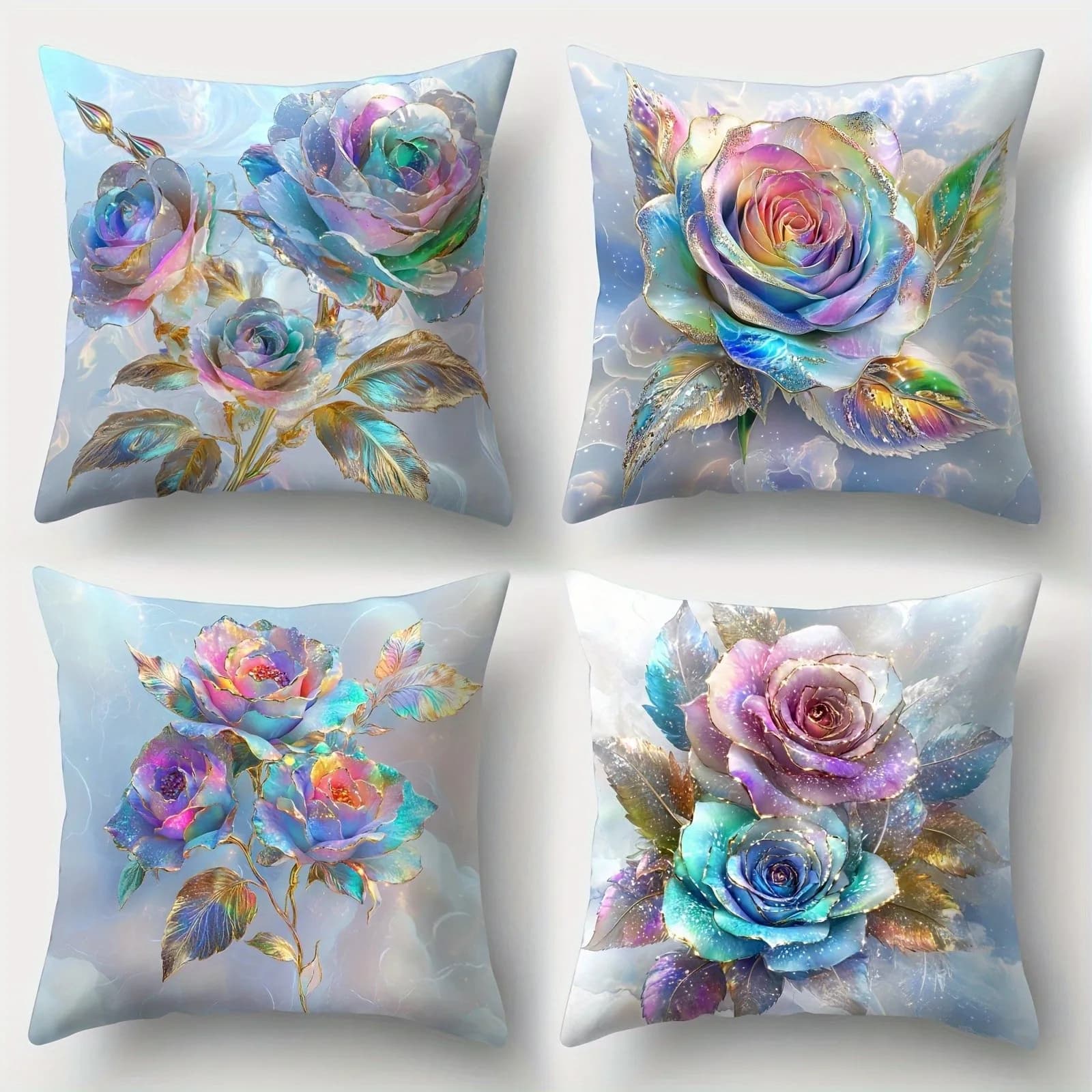 Colorful Fantasy Roses Printed Pillow Covers Pattern Cushion Cover Suitable For Sofa Bedroom Car Pillow Cover