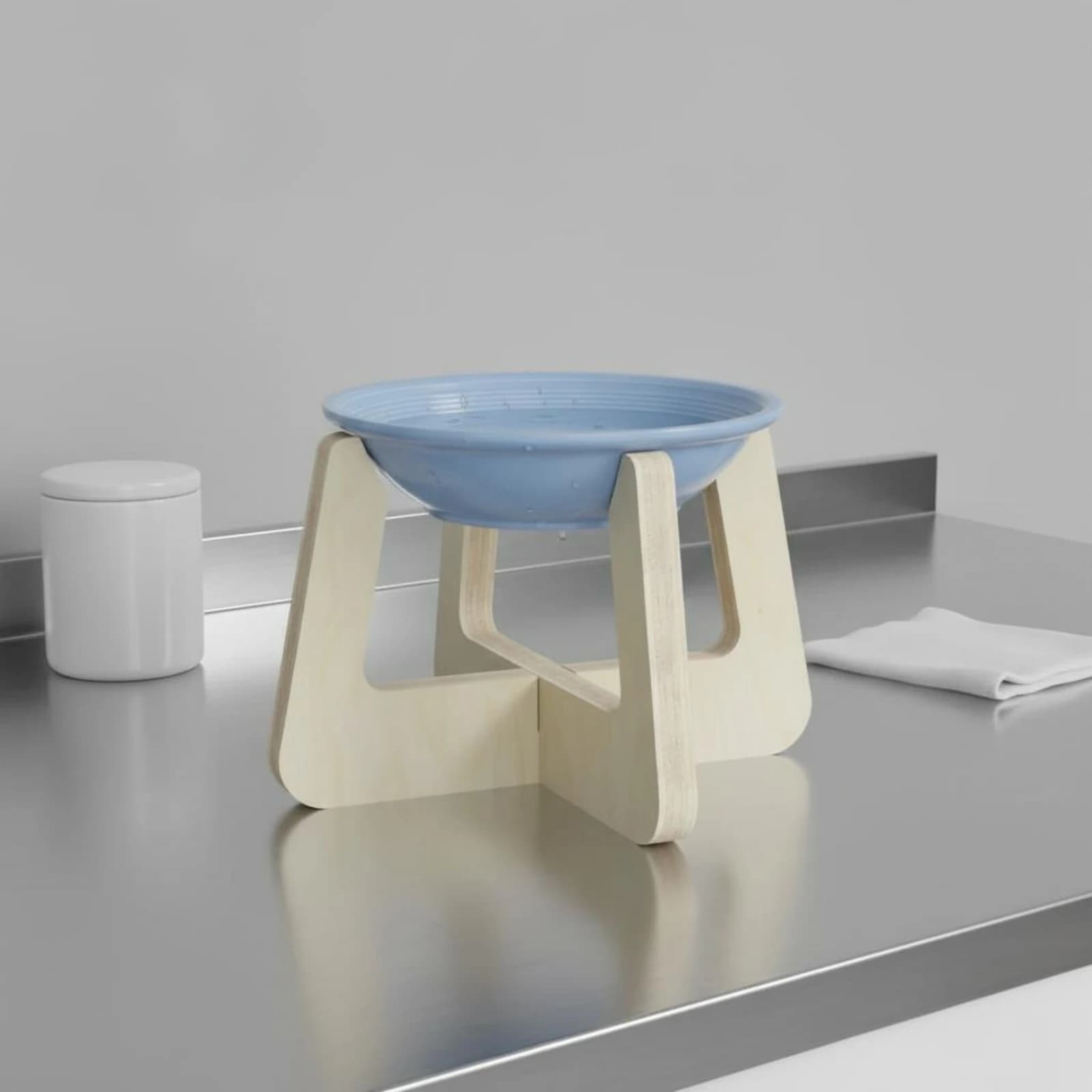 Ceramic Pet Bowl with Wood Stand Macaron Hues Pet Food Bowls Wood Stand Elevated Cat Bowl Wide Mouth Design Safe Materials