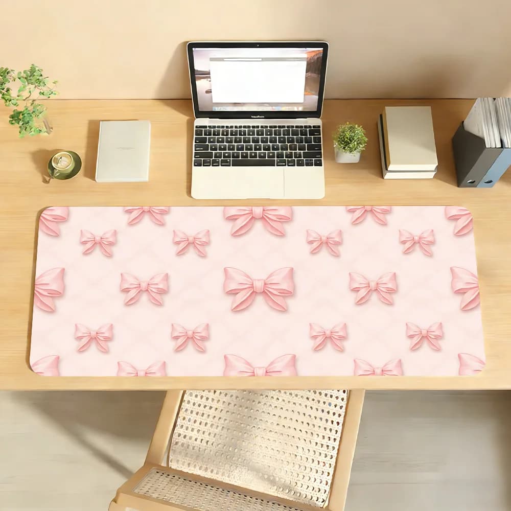Tappetino per mouse rosa con fiocco floreale, design carino con fiocco floreale, tappetino per mouse in gomma antiscivolo per computer, laptop, giocatori, decorazione, tappetino da scrivania