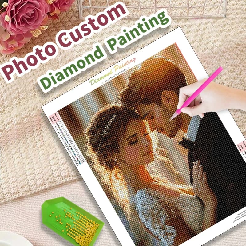 Pittura Diamantata Personalizzata con Foto, Ricamo Diamantato 5D Fai da Te, Punto Croce 3D, Decorazione per la Casa per San Valentino