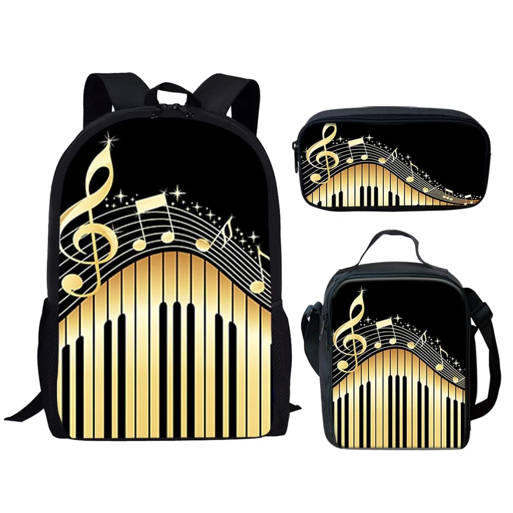 Cartoon Novelty Piano Keyboard Music Notes 3D Print 3pcs/Set pupil School Bags Laptop Daypack Backpack Lunch bag Pencil Case