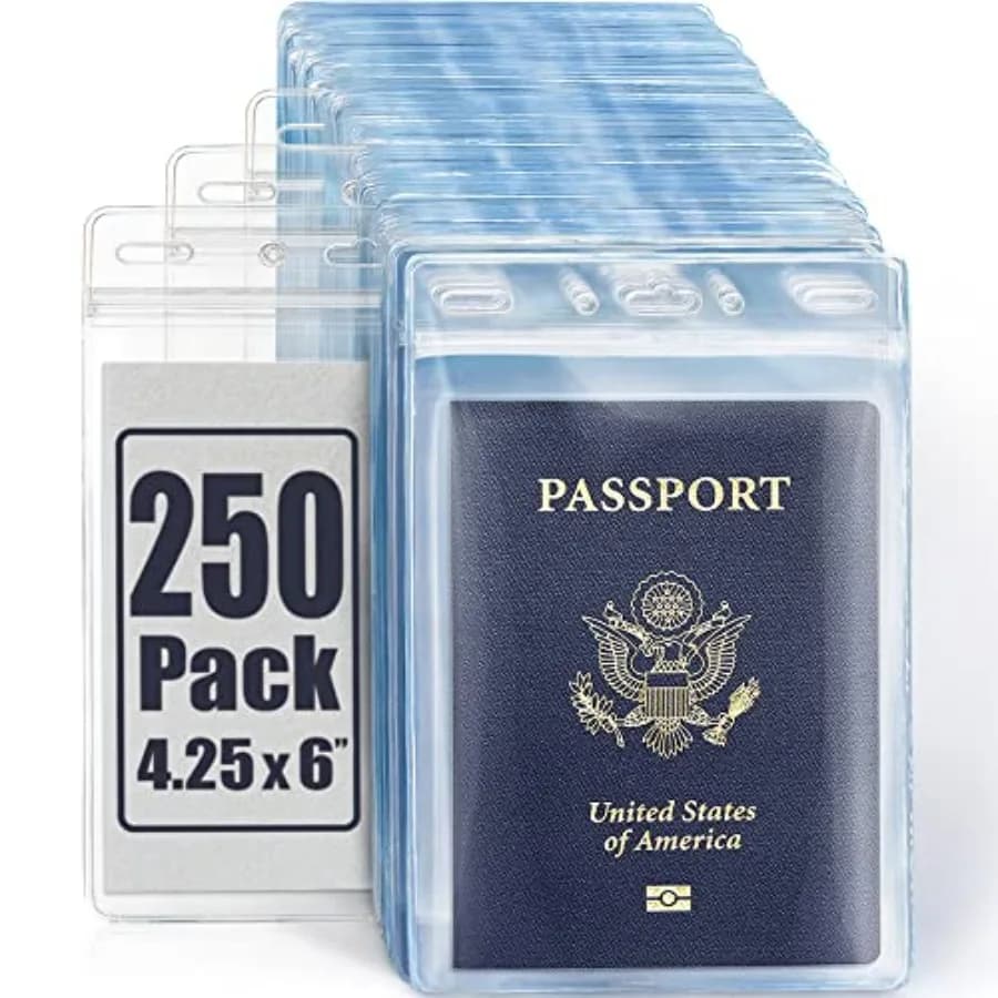 Porta passaporto e carte USA trasparenti, 4x6 pollici, confezione da 2, porta badge identificativo extra large (XXL), porta carte in plastica verticale impermeabile