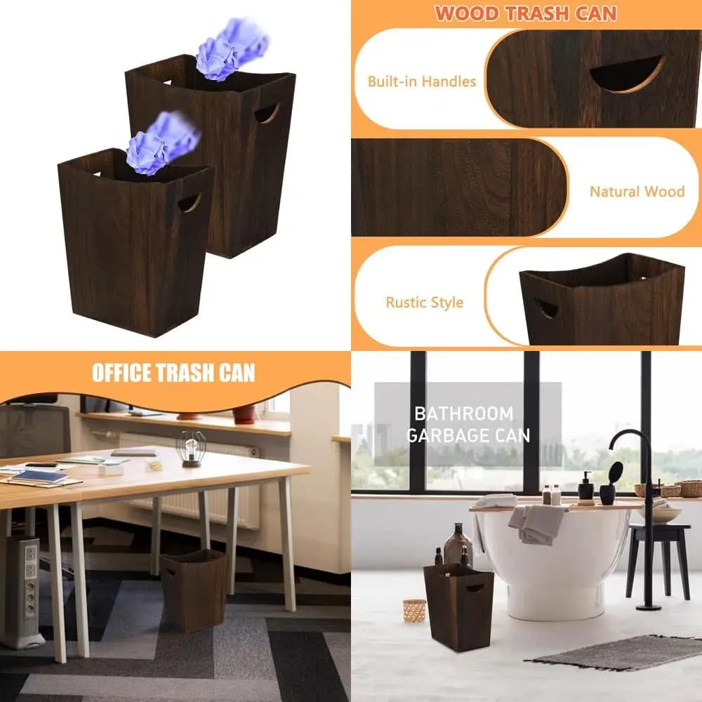 Bidoni della spazzatura in legno stile fattoria - Bidoni decorativi marroni invecchiati per casa e ufficio