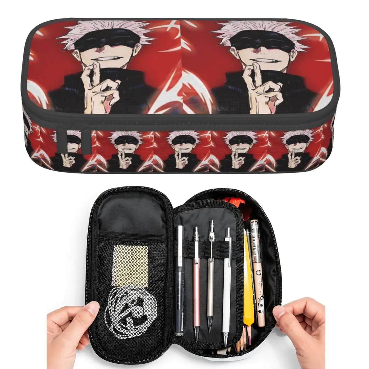 Astuccio per matite Satoru Gojo Anime Jujutsu Kaisen per studenti, portapenne di grande capacità, astuccio portamatite