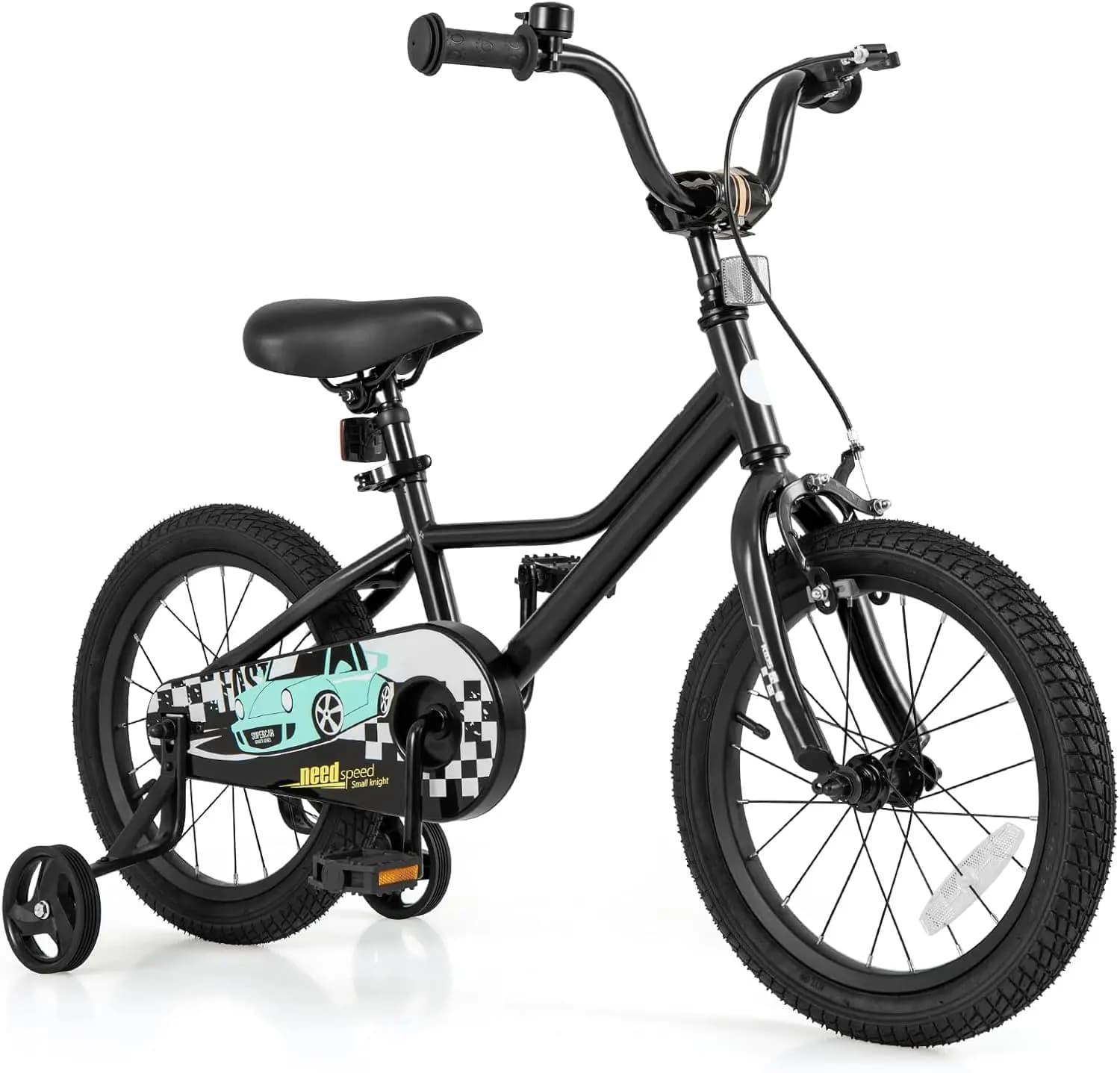 Bicicletta per bambini, bicicletta sportiva modello auto da 12 14 16 18 pollici con ruote da allenamento rimovibili, freni a mano e sottobicchiere, sedile regolabile e H