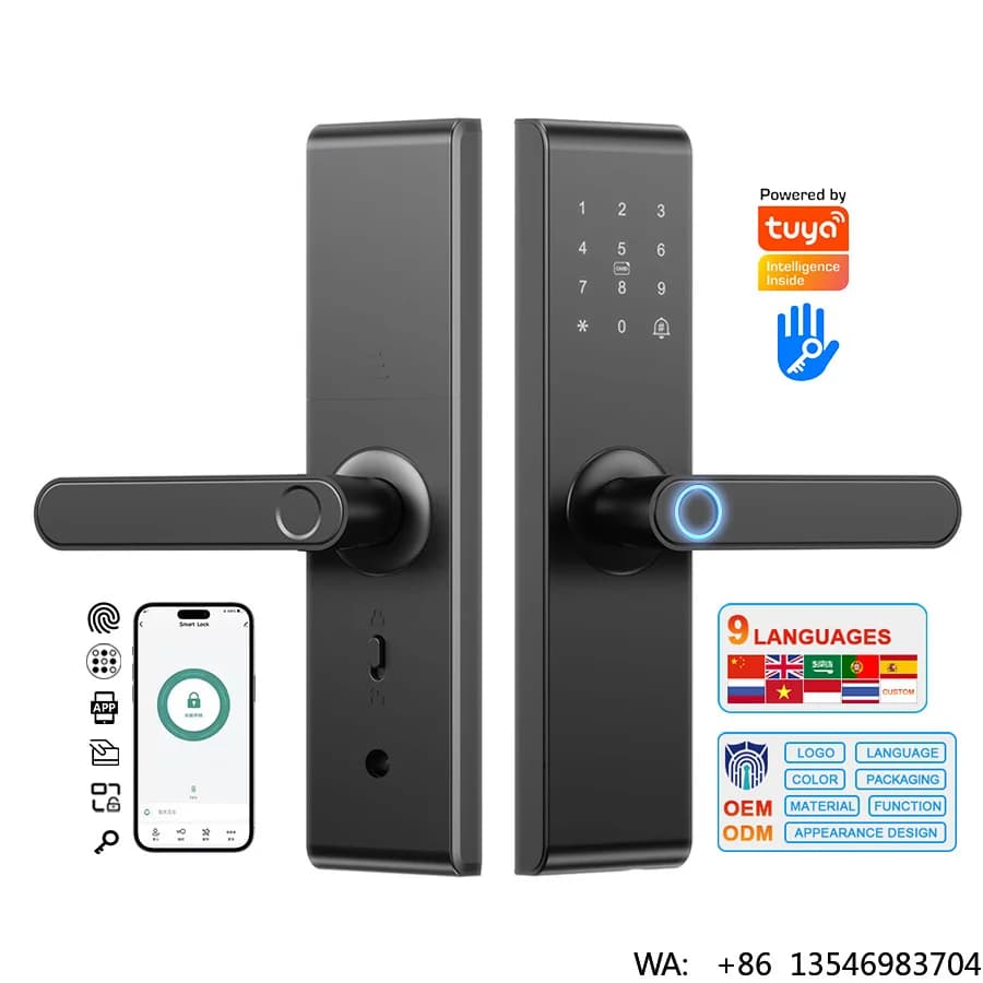 YiTechE Custom Keyless WiFi TTlock APP Digital Biometric Fingerprint Electric Smart Door Handle Lock with 6068 5050 Mortise