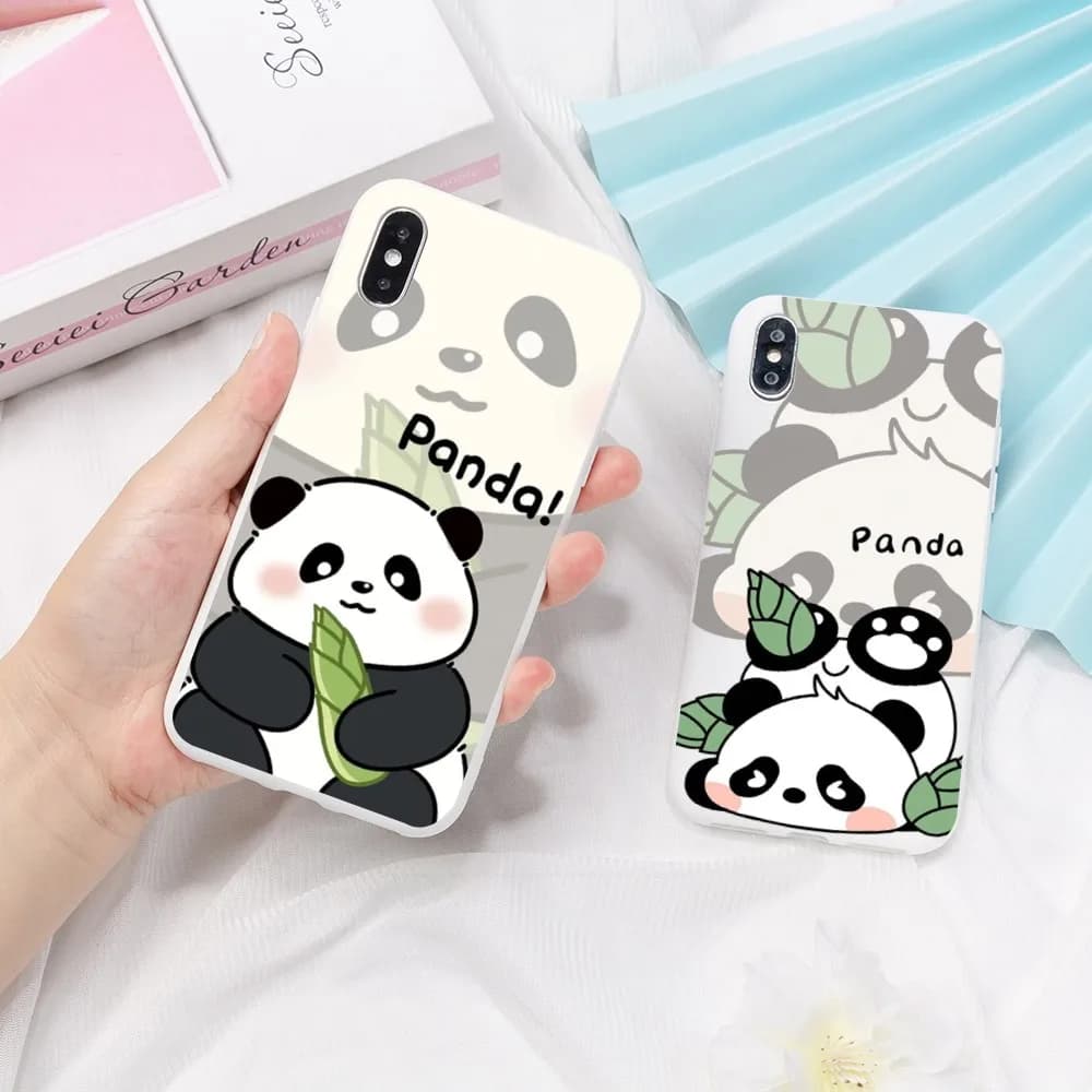 Cute Kawaii Panda Mousepad for iPhone 14 11 12 13 Mini Pro Xs Max 8 7 6 6S Plus X XR Solid Candy Color Case