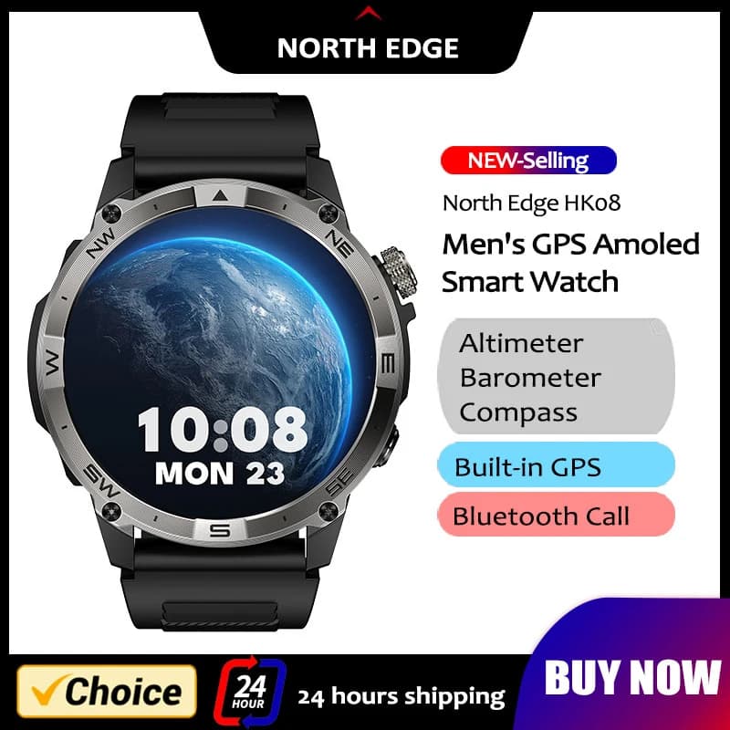 NORTH EDGE GPS Sport Smart Watch 1.43 '' Display Amoled AOD Man's Watch Bluetooth Altitude Barometer IP68 compass Waterproof