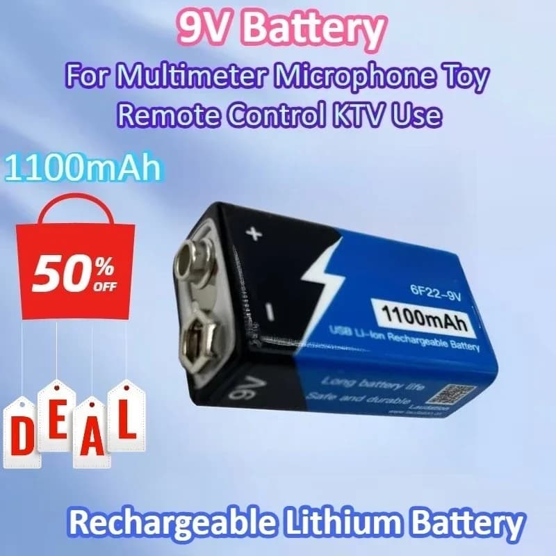 Nuova batteria ricaricabile agli ioni di litio da 9 V 1100 mAh Batteria di tipo C da 9 V USB al litio per multimetro Microfono Giocattolo Telecomando Uso KTV