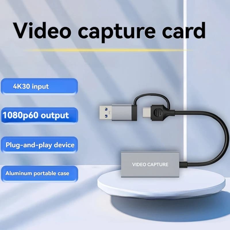 DT23 4K Video Capture Card, USB 3.0 HD Recording Box for Gaming Streaming, 1080P 60fps, Aluminum Alloy