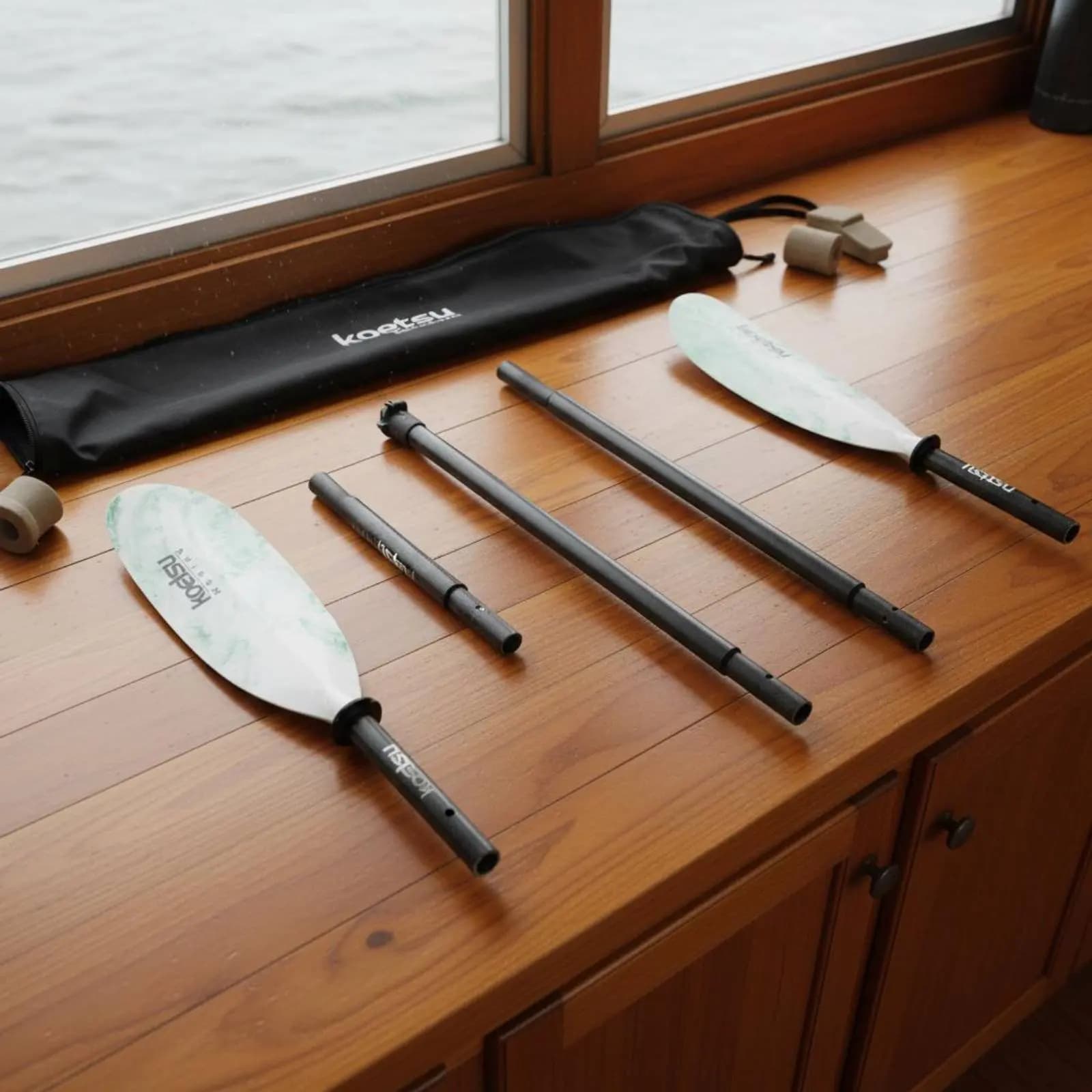 Pagaia da Kayak a Doppia Lama con Design Marmorizzato, Pagaia in 4 Pezzi Leggera con Anelli Anti-Acqua per Principianti