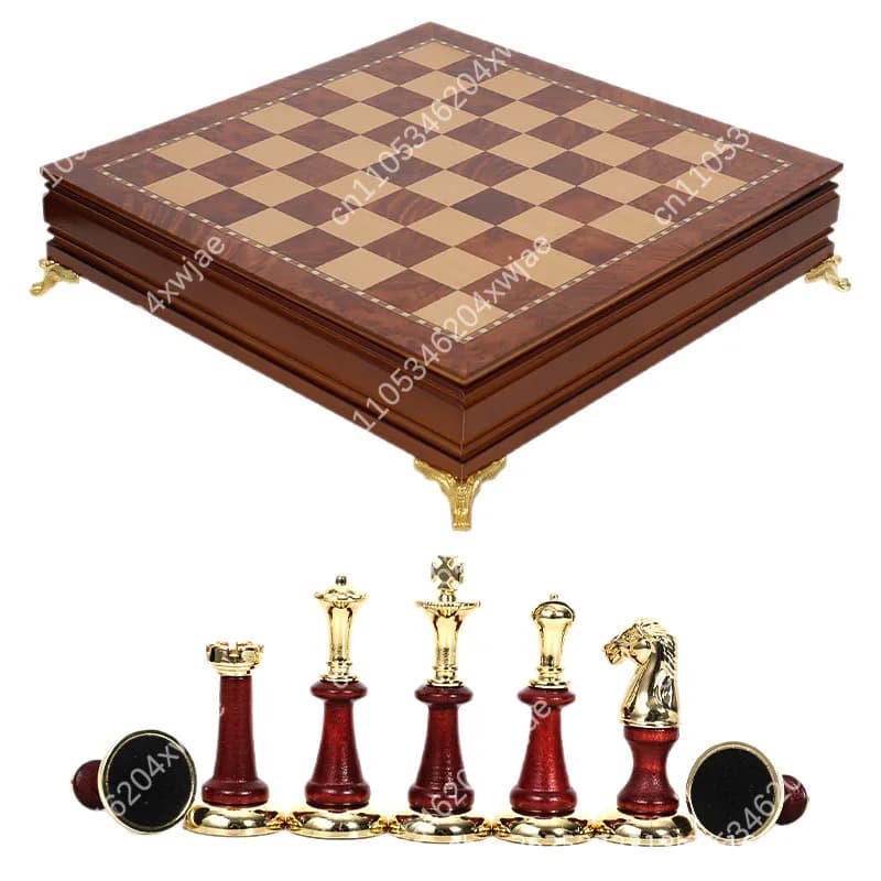 Set di Scacchi Pieghevole in Metallo e Legno, Gioco da Tavolo di Lusso da Collezione con Scatola Portatile per Casa, Ufficio e Regalo