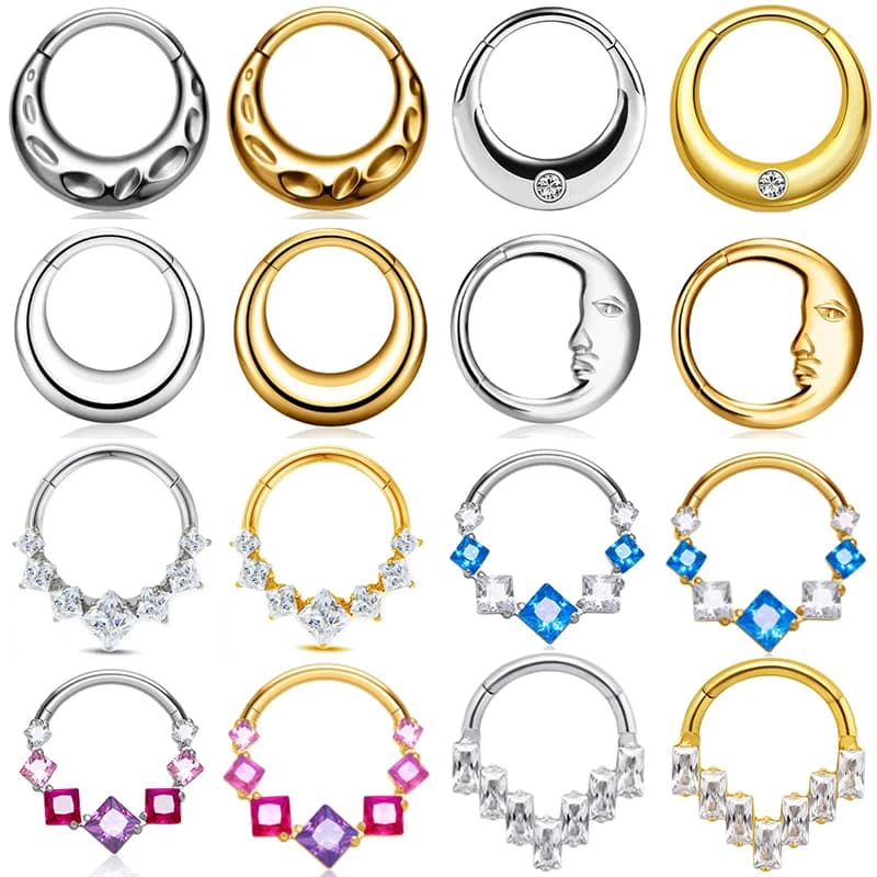 1 Pezzo Anello da Naso Gotico in Titanio ASTM F136 G23 con Cerniera Clicker per Septum, Helix, Conch, Cartilagine, Daith, Orecchio, Lobo, Gioielli per Piercing Corporeo