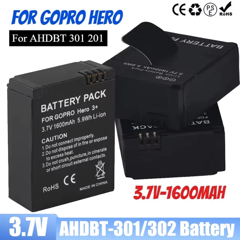 Batteria originale AHDBT-301/302 per Gopro Hero 3 3+ Action Camera Batteria 3.7V 1600mAh AHDBT 301 201 Accessori ricaricabili